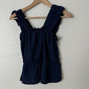 SHEIN Navy Ruffle-Trim Square Neck Tank